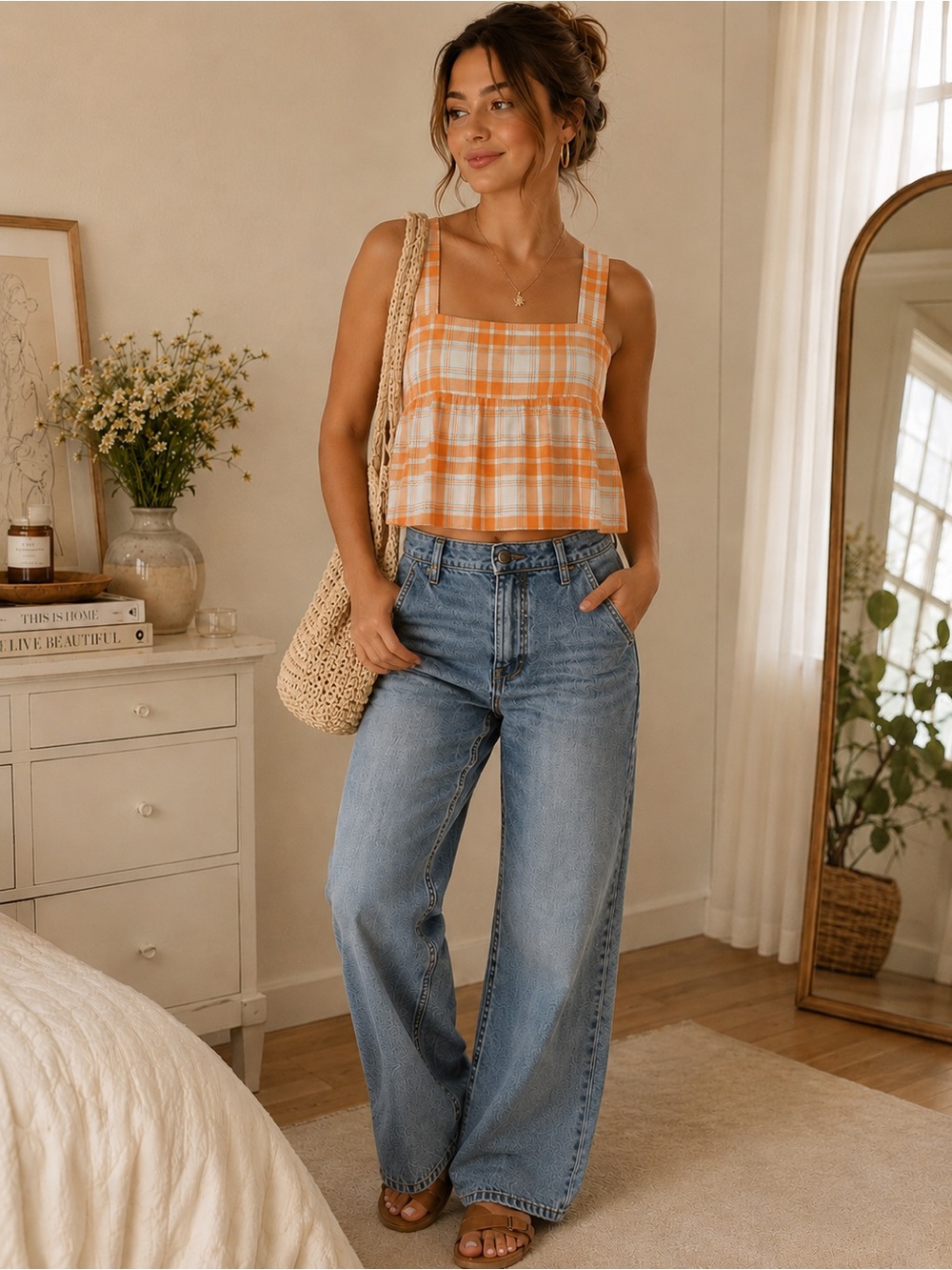 Cider Orange Plaid Cropped Tank Top